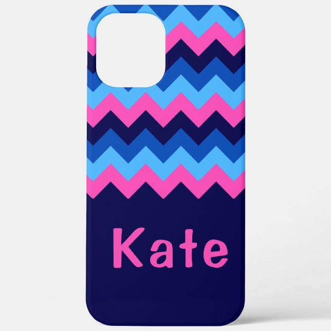 Funda De Case-Mate Para iPhone Estuche Guay Blue Pink Chevron Monograma Phone (Reverso )