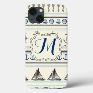 Funda Para iPhone 13 Estuche IPAD de monograma naumático Ancla de vela
