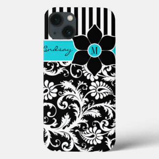 Funda Para iPhone 13 Estuche iPad Mini | Damasco | Tiras | Azul turques