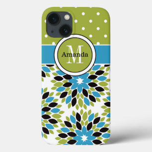 Funda Para iPhone 13 Estuche iPad Mini   Floral, puntos   Azul, Verde 2