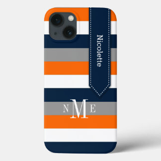 Funda Para iPhone 13 Estuche iPad Mini | Tiras | Gris blanco Naranja de