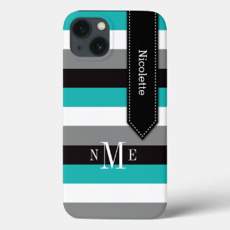 Funda Para iPhone 13 Estuche iPad Mini | Tiras | Turquesa, negra, gris