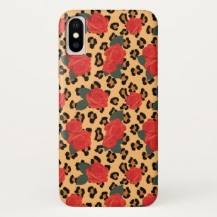 Funda Para iPhone X Estuche Leopard Print y Rosas Tattoo Art iPhone
