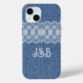 Funda Para iPhone 15 Estuche Monogram Lace Denim para iPhone / iPad