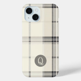 Funda Para iPhone 15 Estuche monograma clásico con crema y gris plasmad