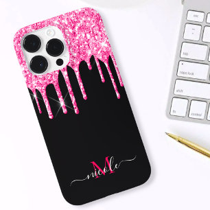 Funda Para iPhone 14 Pro Max De Case-Mate Estuche Monograma de Purpurina rosado caliente + i