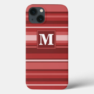Funda Para iPhone 13 Estuche Monograma de rayas rojas Funda-Mate para i