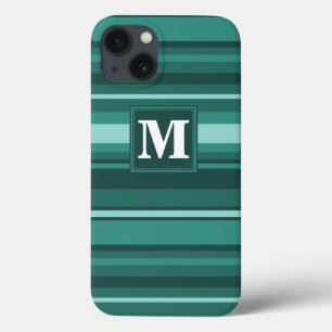 Funda Para iPhone 13 Estuche Monograma de rayas verde azuladas Funda-Ma