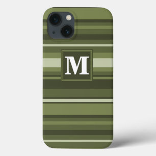 Funda Para iPhone 13 Estuche Monograma de rayas verdes de oliva Funda-M