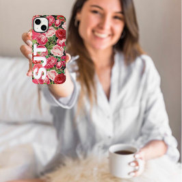 Funda Para iPhone 14 De Case-Mate Estuche monograma Rosa de cosecha personalizada