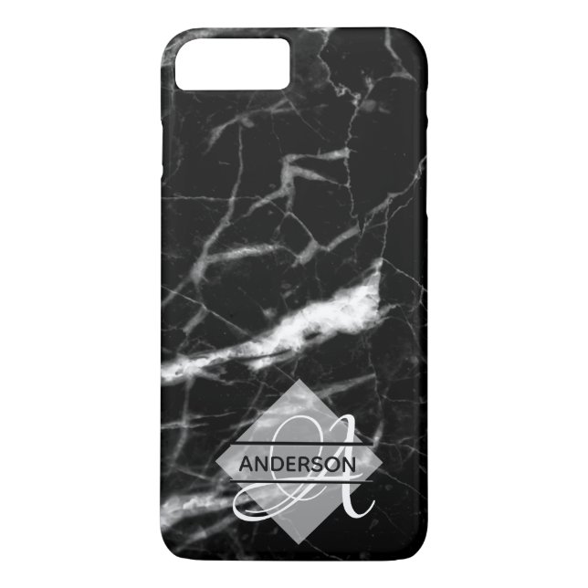 Funda De Case-Mate Para iPhone Estuche monogramado de teléfono de mármol negro pe (Reverso)