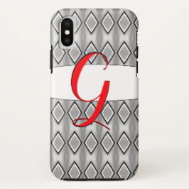Funda Para iPhone XS Estuche Monogramado De Teléfono Rojo G En Gris Y N