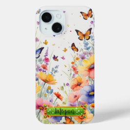 Funda Para iPhone 15 Estuche naranja Butterflies Flower Field para iPho