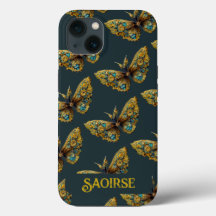 Estuche Ornate Gold & Verde azulada Butterfly para