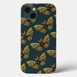 Funda Para iPhone 13 Estuche Ornate Gold & Verde azulada Butterfly para