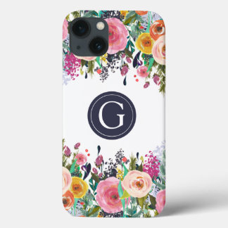 Funda Para iPhone 13 Estuche para iPhone Apple con monograma floral pin