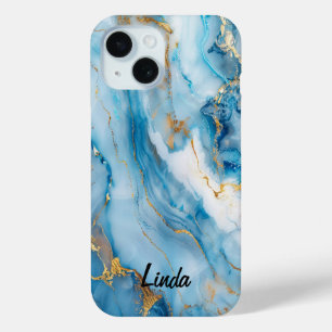 Funda Para iPhone 15 Estuche para iPhone Blue and Gold Marble Funda-Mat