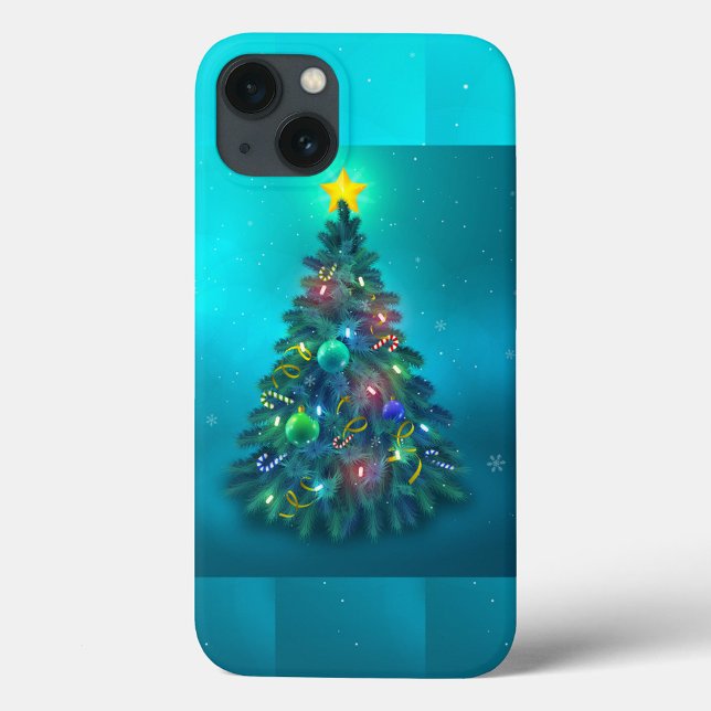 Funda De Case-Mate Para iPhone Estuche para iPhone Christmastime (Illustration of a Christmas tree with a yellow star on top, decorated with ornaments, candy canes.)