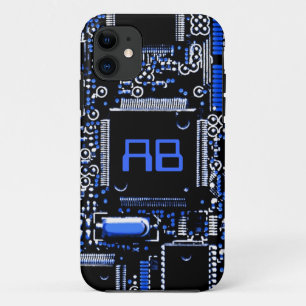 Funda Para iPhone 11 Estuche para iPhone con monograma Blue de circuito
