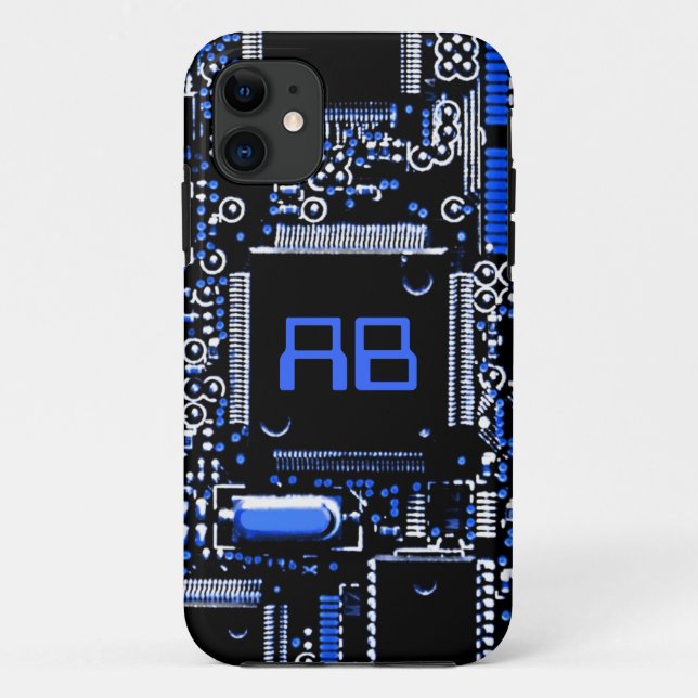 Funda De Case-Mate Para iPhone Estuche para iPhone con monograma Blue de circuito (Reverso)