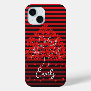 Funda Para iPhone 15 Estuche para iPhone de árbol de amor, banda negra 