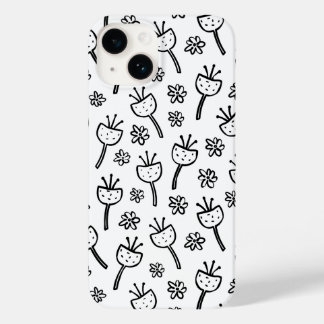 Funda Para iPhone 14 De Case-Mate Estuche para iPhone de flores de doodle en blanco