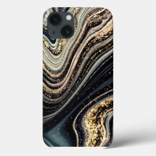 13 Estuche para iPhone de Funda abstracto negro y dor