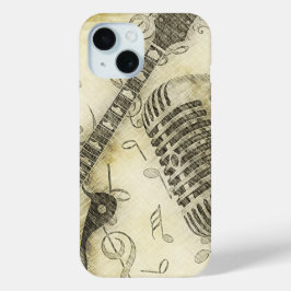 Funda Para iPhone 15 Estuche para iPhone de guitarra y microfono vintag