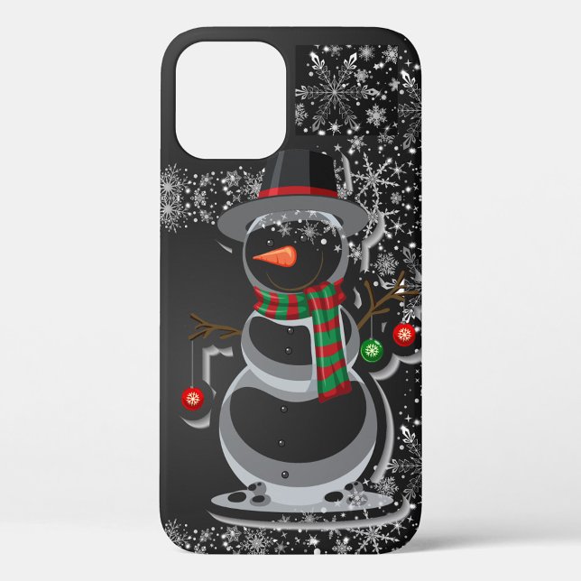 Funda De Case-Mate Para iPhone Estuche para iPhone de invierno negro (Happy Holidays, Winter Snowman, Ornaments, Black Background iPhone Case!)