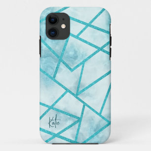 Funda Para iPhone 11 Estuche para iPhone de mármol geométrico azul