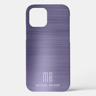 Funda Para iPhone 12 Estuche para iPhone de monograma metálico púrpura 