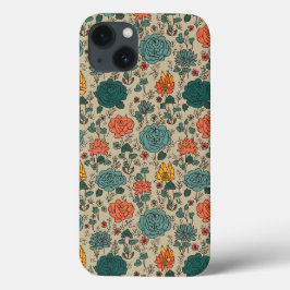 Funda Para iPhone 13 Estuche para iPhone de patrón de flor retro