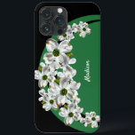 Funda Para iPhone 13 Pro Max Estuche para iPhone Dogwood Blossom personalizado<br><div class="desc">Vestimenta tu iPhone con este hermoso estuche de teléfono que cuenta con flores de madera de palo de bonito con recorte verde y negro. Lo personalizará con su nombre,  antes de colocarlo en su carrito de la compra.</div>