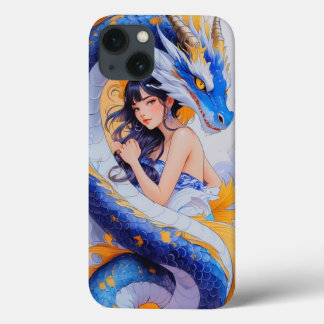 Funda Para iPhone 13 Estuche para iPhone Fantasy Chica y Blue Dragon