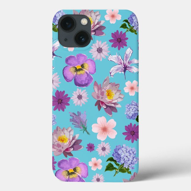Funda De Case-Mate Para iPhone Estuche para iPhone Floral azul y púrpura (Reverso)