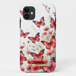 Funda Para iPhone 15 Estuche para iPhone Floral de mariposas rojas y ne