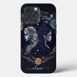 Funda Para iPhone 13 Pro Estuche para iPhone Gemini zodiac negro y oro Fund