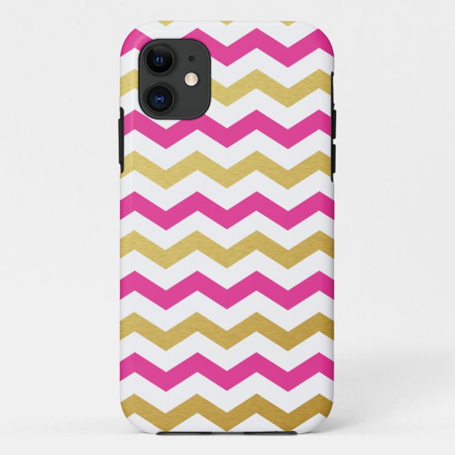 Funda De Case-Mate Para iPhone Estuche para iPhone Gold & Pink Chevron Pattern (Reverso)