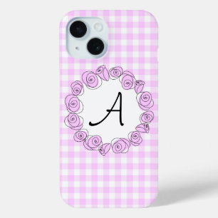 Funda Para iPhone 15 Estuche para iPhone monograma de comprobación Lila