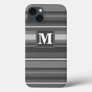 Funda Para iPhone 13 Estuche para iPhone monograma de franjas grises Fu