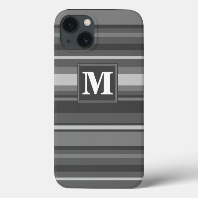 Funda De Case-Mate Para iPhone Estuche para iPhone monograma de franjas grises Fu (Reverso)