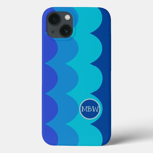 Funda De Case-Mate Para iPhone Estuche para iPhone monograma de ondas azules (Reverso)