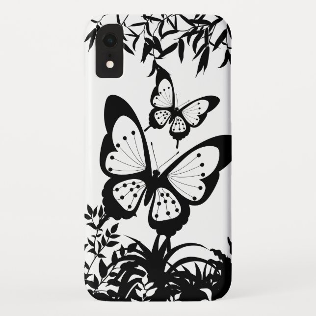 Funda De Case-Mate Para iPhone Estuche para iPhone negro, blanco, mariposas, (Reverso)