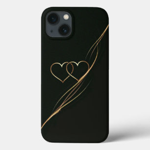 13 Estuche para iPhone para Funda negro de corazones 