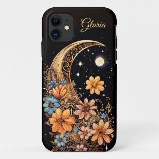 Funda Para iPhone 11 Estuche para iPhone personalizado Boho Moon Flower