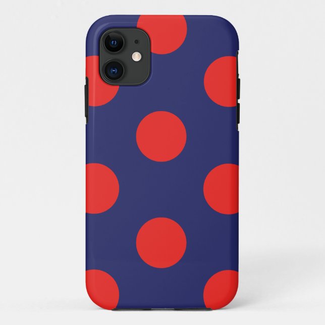 Funda De Case-Mate Para iPhone Estuche para iPhone Polka Dot Navy Blue & Red (Reverso)