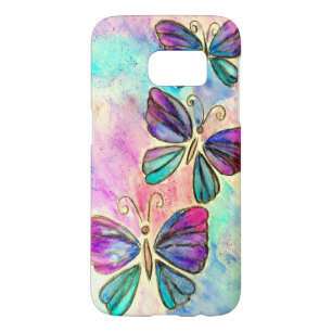 Funda Para Samsung Galaxy S7 Estuche para iPhone Purple Pink Butterflies