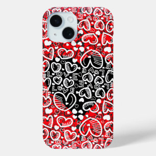 Funda Para iPhone 15 Estuche para iPhone rojo de patrón de corazón de a