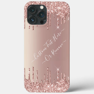 Funda Para iPhone 13 Pro Max Estuche para iPhone Rosa Gold Purpurina con texto