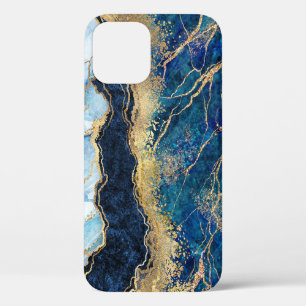 Funda Para iPhone 12 Pro Estuche para iPhone Watercolor Blue Gold Marble Fu